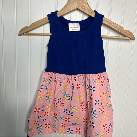 hanna andersson Dress 90 Blue Pink Multicolor Sleeveless Pockets Beach Summer - Picture 2 of 8